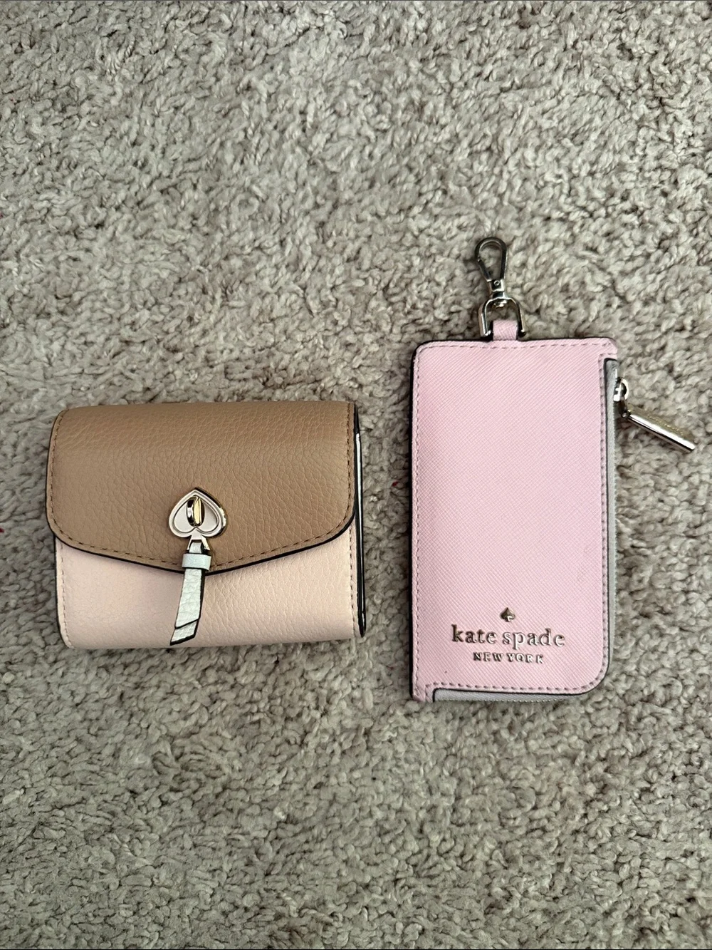 Kate Spade Wallet Lot of 2 Pink Beige Leather Card Holder Coin Purse